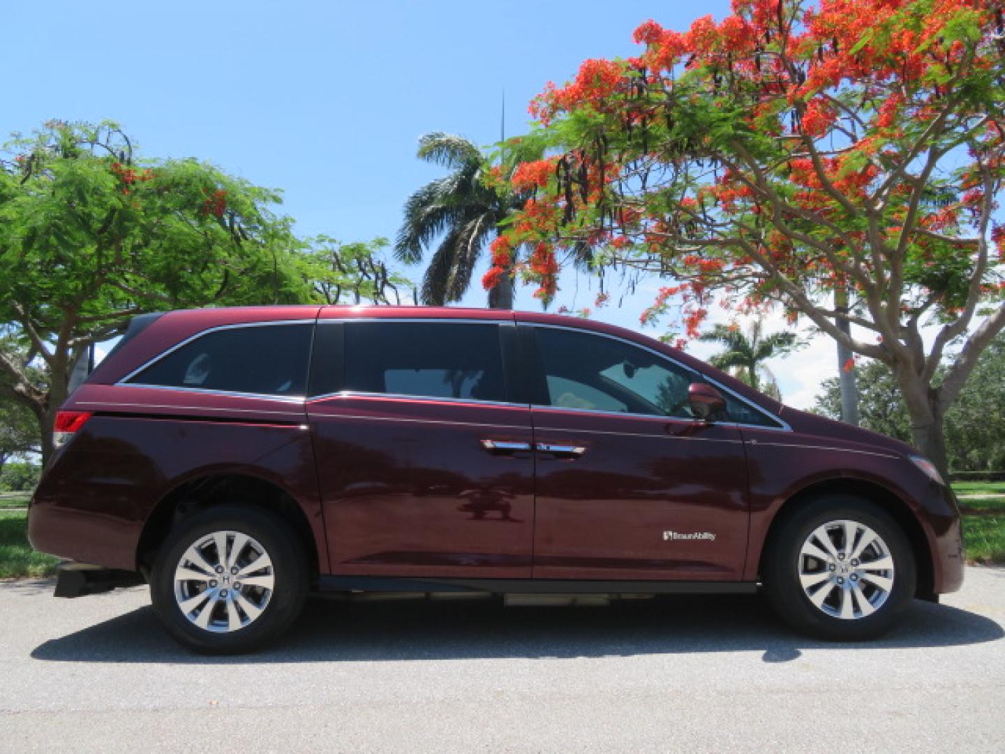 2016 Red /Beige Honda Odyssey EX-L (5FNRL5H62GB) with an 3.5L V6 SOHC 24V engine, 6A transmission, located at 4301 Oak Circle #19, Boca Raton, FL, 33431, (954) 561-2499, 26.388472, -80.084045 - 2016 Honda Odyssey EXL with Navigation with 29K Original Miles Braunability Handicap Wheelchair Conversion Van Rear Entry Conversion. Gorgeous Low Mileage Florida Van Fully Loaded With Every Option Including: Remote Keyless Entry, Push Button Start, Beautiful Beige Leather Interior, Tech Package, Na - Photo#11