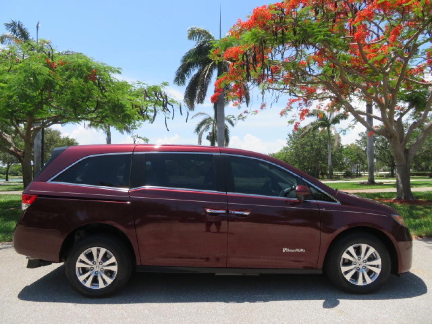 2016 Red /Beige Honda Odyssey EX-L (5FNRL5H62GB) with an 3.5L V6 SOHC 24V engine, 6A transmission, located at 4301 Oak Circle #19, Boca Raton, FL, 33431, (954) 561-2499, 26.388472, -80.084045 - 2016 Honda Odyssey EXL with Navigation with 29K Original Miles Braunability Handicap Wheelchair Conversion Van Rear Entry Conversion. Gorgeous Low Mileage Florida Van Fully Loaded With Every Option Including: Remote Keyless Entry, Push Button Start, Beautiful Beige Leather Interior, Tech Package, Na - Photo#13