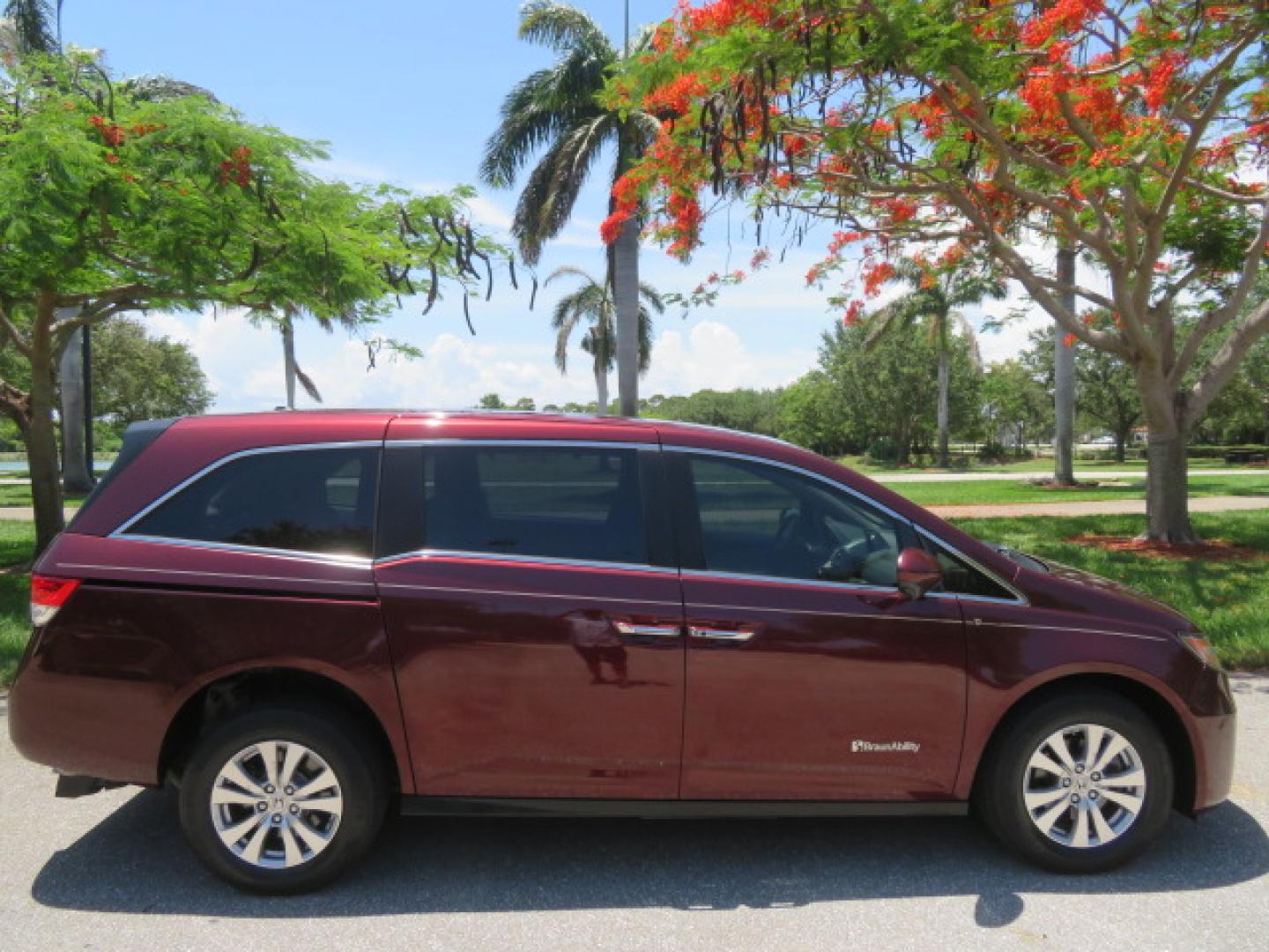 2016 Red /Beige Honda Odyssey EX-L (5FNRL5H62GB) with an 3.5L V6 SOHC 24V engine, 6A transmission, located at 4301 Oak Circle #19, Boca Raton, FL, 33431, (954) 561-2499, 26.388472, -80.084045 - 2016 Honda Odyssey EXL with Navigation with 29K Original Miles Braunability Handicap Wheelchair Conversion Van Rear Entry Conversion. Gorgeous Low Mileage Florida Van Fully Loaded With Every Option Including: Remote Keyless Entry, Push Button Start, Beautiful Beige Leather Interior, Tech Package, Na - Photo#32