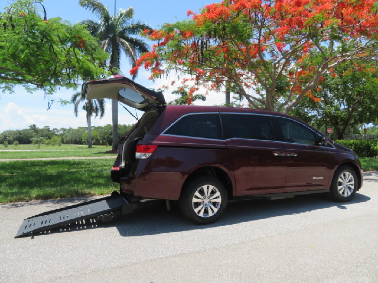 2016 Red /Beige Honda Odyssey EX-L (5FNRL5H62GB) with an 3.5L V6 SOHC 24V engine, 6A transmission, located at 4301 Oak Circle #19, Boca Raton, FL, 33431, (954) 561-2499, 26.388472, -80.084045 - 2016 Honda Odyssey EXL with Navigation with 29K Original Miles Braunability Handicap Wheelchair Conversion Van Rear Entry Conversion. Gorgeous Low Mileage Florida Van Fully Loaded With Every Option Including: Remote Keyless Entry, Push Button Start, Beautiful Beige Leather Interior, Tech Package, Na - Photo#33