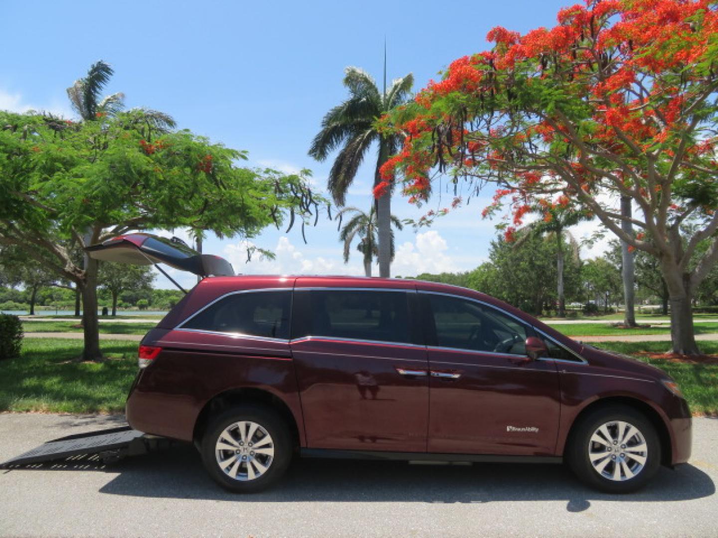 2016 Red /Beige Honda Odyssey EX-L (5FNRL5H62GB) with an 3.5L V6 SOHC 24V engine, 6A transmission, located at 4301 Oak Circle #19, Boca Raton, FL, 33431, (954) 561-2499, 26.388472, -80.084045 - 2016 Honda Odyssey EXL with Navigation with 29K Original Miles Braunability Handicap Wheelchair Conversion Van Rear Entry Conversion. Gorgeous Low Mileage Florida Van Fully Loaded With Every Option Including: Remote Keyless Entry, Push Button Start, Beautiful Beige Leather Interior, Tech Package, Na - Photo#39