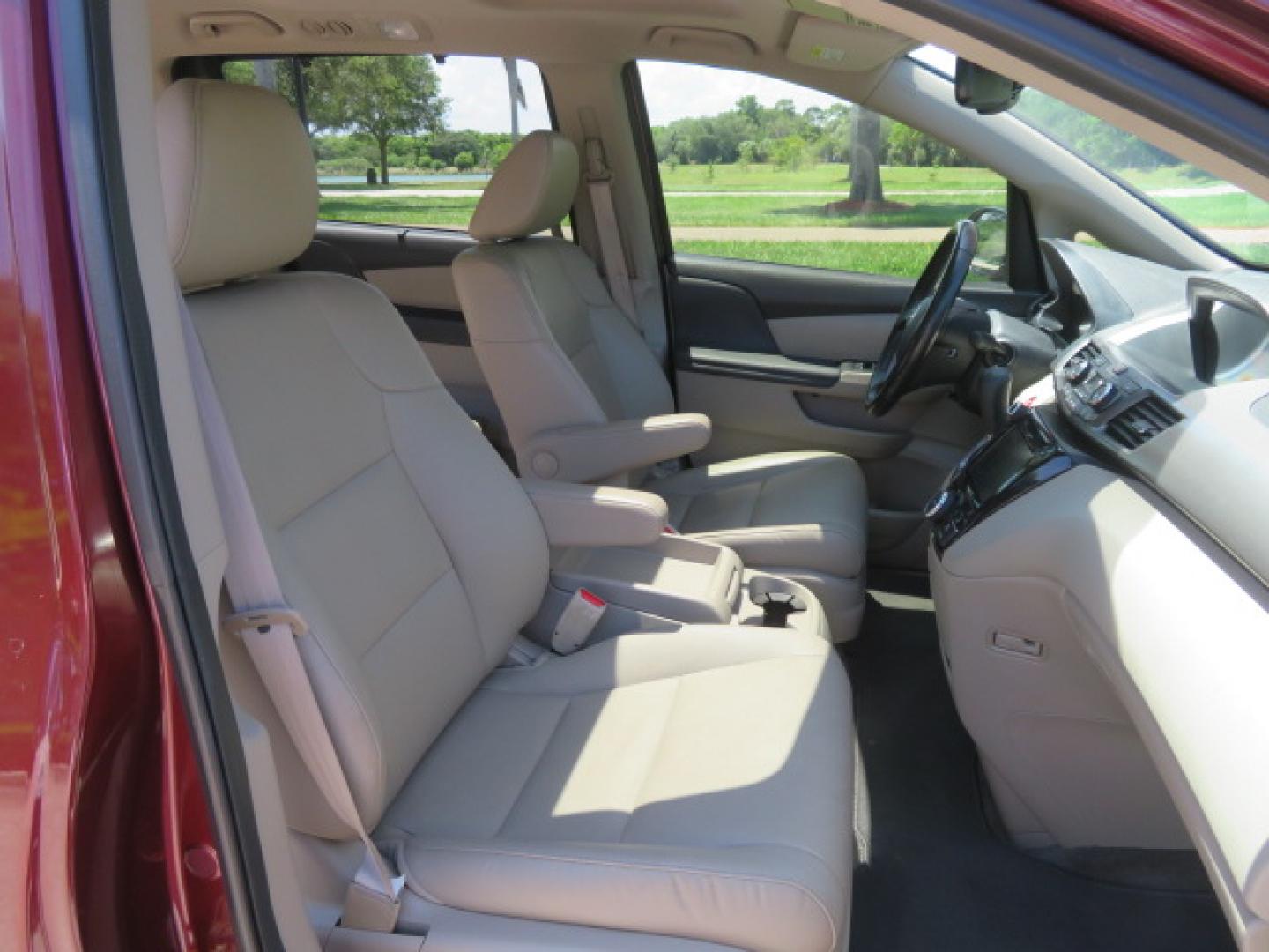 2016 Red /Beige Honda Odyssey EX-L (5FNRL5H62GB) with an 3.5L V6 SOHC 24V engine, 6A transmission, located at 4301 Oak Circle #19, Boca Raton, FL, 33431, (954) 561-2499, 26.388472, -80.084045 - 2016 Honda Odyssey EXL with Navigation with 29K Original Miles Braunability Handicap Wheelchair Conversion Van Rear Entry Conversion. Gorgeous Low Mileage Florida Van Fully Loaded With Every Option Including: Remote Keyless Entry, Push Button Start, Beautiful Beige Leather Interior, Tech Package, Na - Photo#75