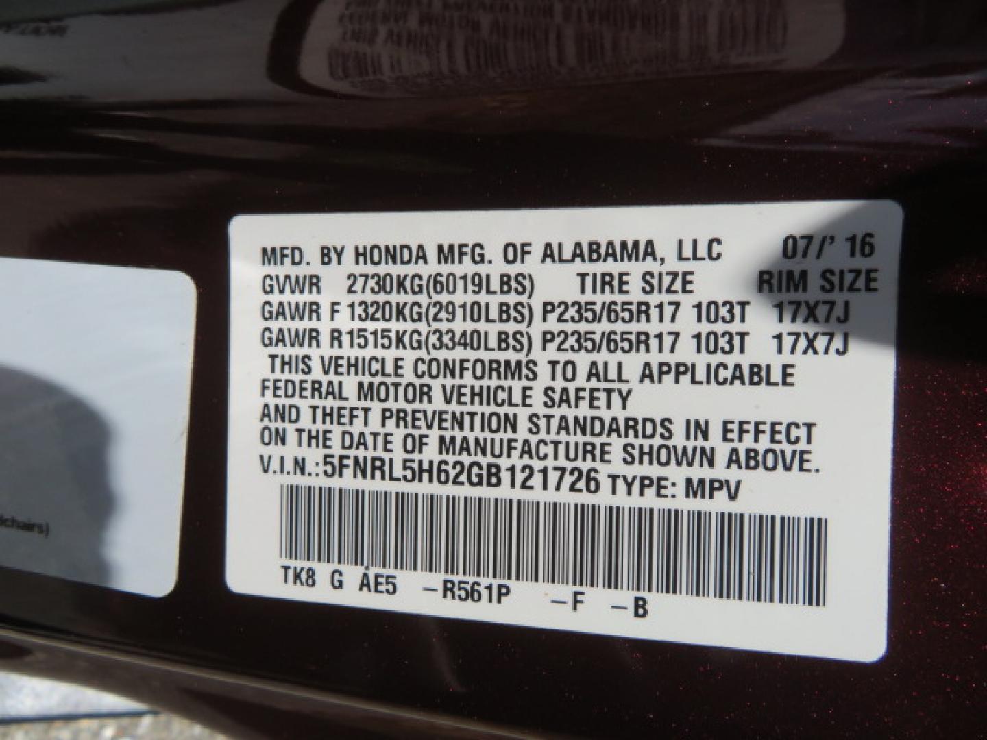 2016 Red /Beige Honda Odyssey EX-L (5FNRL5H62GB) with an 3.5L V6 SOHC 24V engine, 6A transmission, located at 4301 Oak Circle #19, Boca Raton, FL, 33431, (954) 561-2499, 26.388472, -80.084045 - 2016 Honda Odyssey EXL with Navigation with 29K Original Miles Braunability Handicap Wheelchair Conversion Van Rear Entry Conversion. Gorgeous Low Mileage Florida Van Fully Loaded With Every Option Including: Remote Keyless Entry, Push Button Start, Beautiful Beige Leather Interior, Tech Package, Na - Photo#83