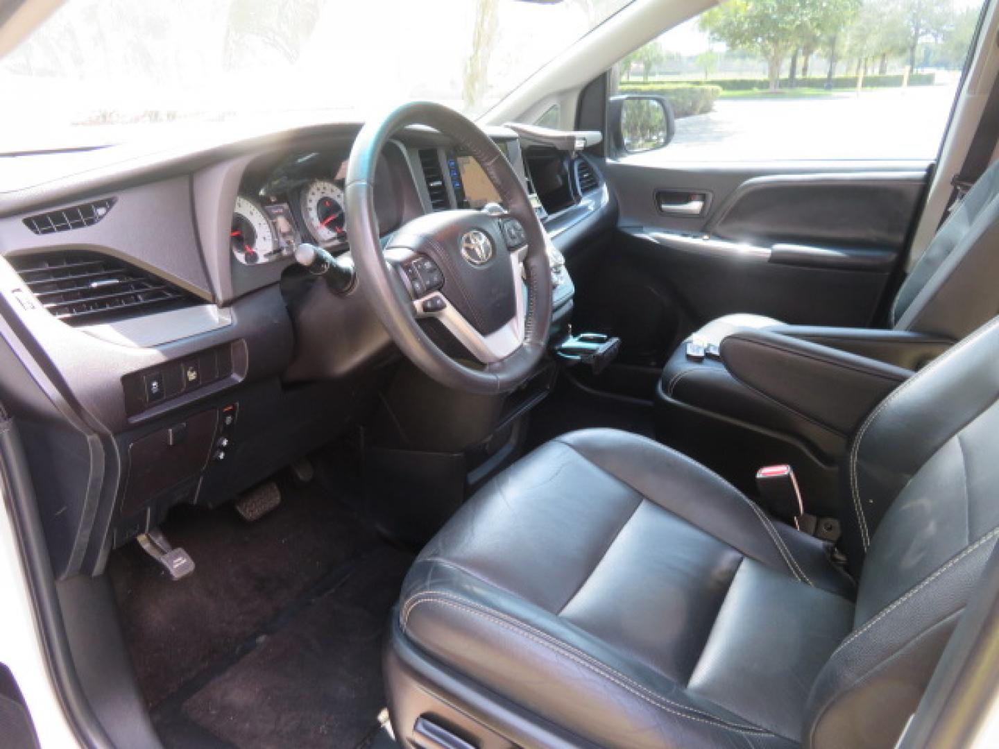 2017 White /Black Toyota Sienna SE 8-Passenger (5TDXZ3DC3HS) with an 3.5L V6 EFI DOHC 24V engine, 8A transmission, located at 4301 Oak Circle #19, Boca Raton, FL, 33431, (954) 561-2499, 26.388472, -80.084045 - You are looking at Gorgeous Low Mileage 2017 Toyota Sienna SE Sport Handicap Van Wheelchair Van VMI Conversion Van with 42K Original Miles, Power Side Entry Ramp with Kneeling Van Function, Q Straint Tie Down System. Quick Release Front Seats, Floor with L Tracks, Black Leather Interior, Premium Sou - Photo#60