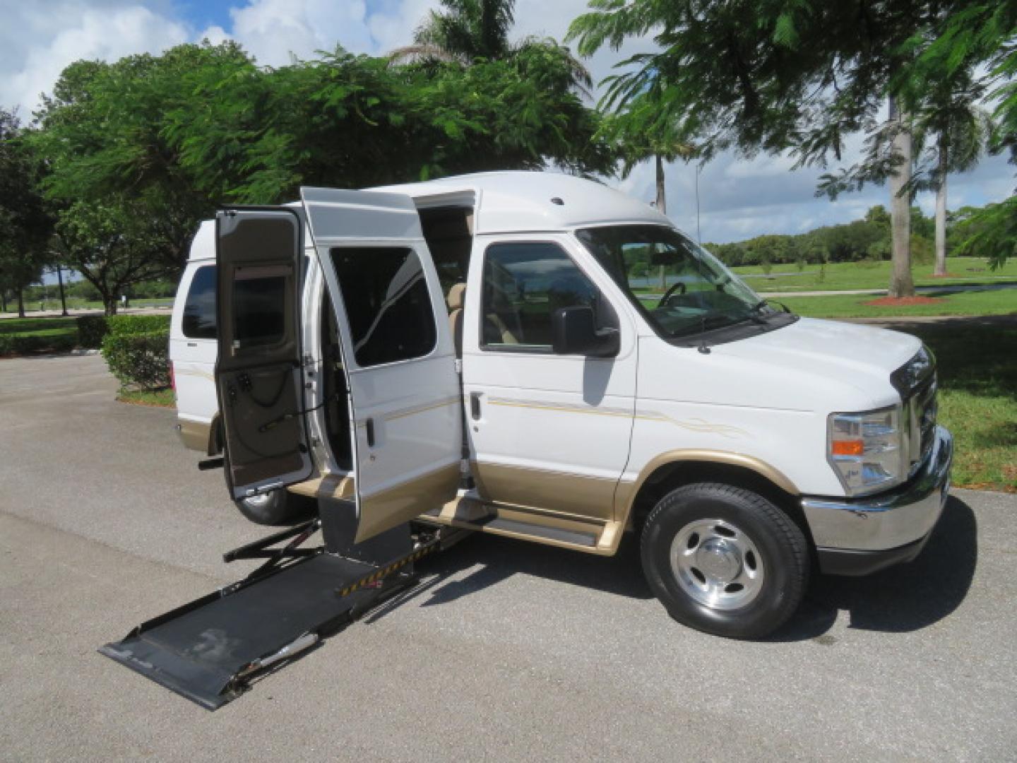 2014 White /Tan Ford E-Series Van E-150 (1FTNE1EL8ED) with an 5.4L V8 SOHC 16V FFV engine, 4-Speed Automatic transmission, located at 4301 Oak Circle #19, Boca Raton, FL, 33431, (954) 561-2499, 26.388472, -80.084045 - 2014 Ford E-Series Van E-150 Handicap Wheelchair Conversion Van 38K Original Miles Gorgeous Power Doors Transfer Seat Braun UVL - Photo#42