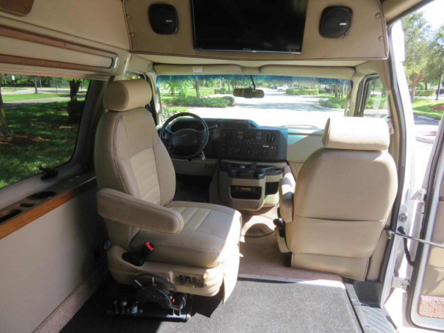 2014 White /Tan Ford E-Series Van E-150 (1FTNE1EL8ED) with an 5.4L V8 SOHC 16V FFV engine, 4-Speed Automatic transmission, located at 4301 Oak Circle #19, Boca Raton, FL, 33431, (954) 561-2499, 26.388472, -80.084045 - 2014 Ford E-Series Van E-150 Handicap Wheelchair Conversion Van 38K Original Miles Gorgeous Power Doors Transfer Seat Braun UVL - Photo#65