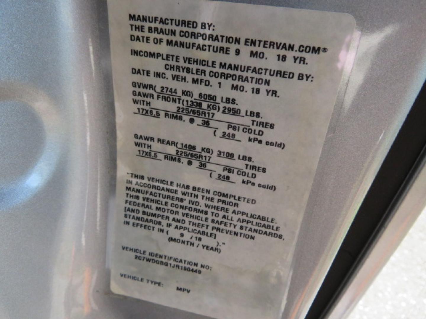 2018 Silver /Black Dodge Grand Caravan SE Plus (2C7WDGBG1JR) with an 3.6L V6 DOHC 24V engine, 6A transmission, located at 4301 Oak Circle #19, Boca Raton, FL, 33431, (954) 561-2499, 26.388472, -80.084045 - ? Supreme Motors and Mobility ? 2018 Dodge Grand Caravan SE – BraunAbility Entervan Conversion Upgrade your independence with this beautifully equipped 2018 Dodge Grand Caravan SE, featuring a BraunAbility Entervan Power Side-Entry Foldout Ramp Conversion. This van has been fully serviced, inc - Photo#38