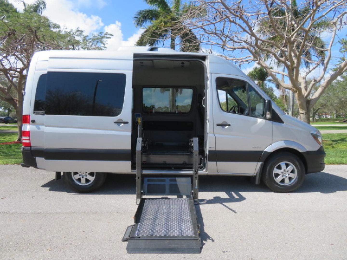 2016 Silver /Black Leather Mercedes-Benz Sprinter 2500 Passenger Van 144-in. WB (8BRPE7CD5GE) with an 3.0L V6 DOHC 24V TURBO DIESEL engine, 7A transmission, located at 4301 Oak Circle #19, Boca Raton, FL, 33431, (954) 561-2499, 26.388472, -80.084045 - You are looking at a Gorgeous 2016 Mercedes Sprinter Handicap Wheelchair Conversion Van with: 19K Original Miles, 2500, 3.0 Diesel, 2 Transfer Seats, Power Side Door with Remote, Braunability Power Folding Wheelchair Lift System, Tie Downs, Full Power, Leather Seats, Rubber Flooring, Brand New Tires - Photo#2