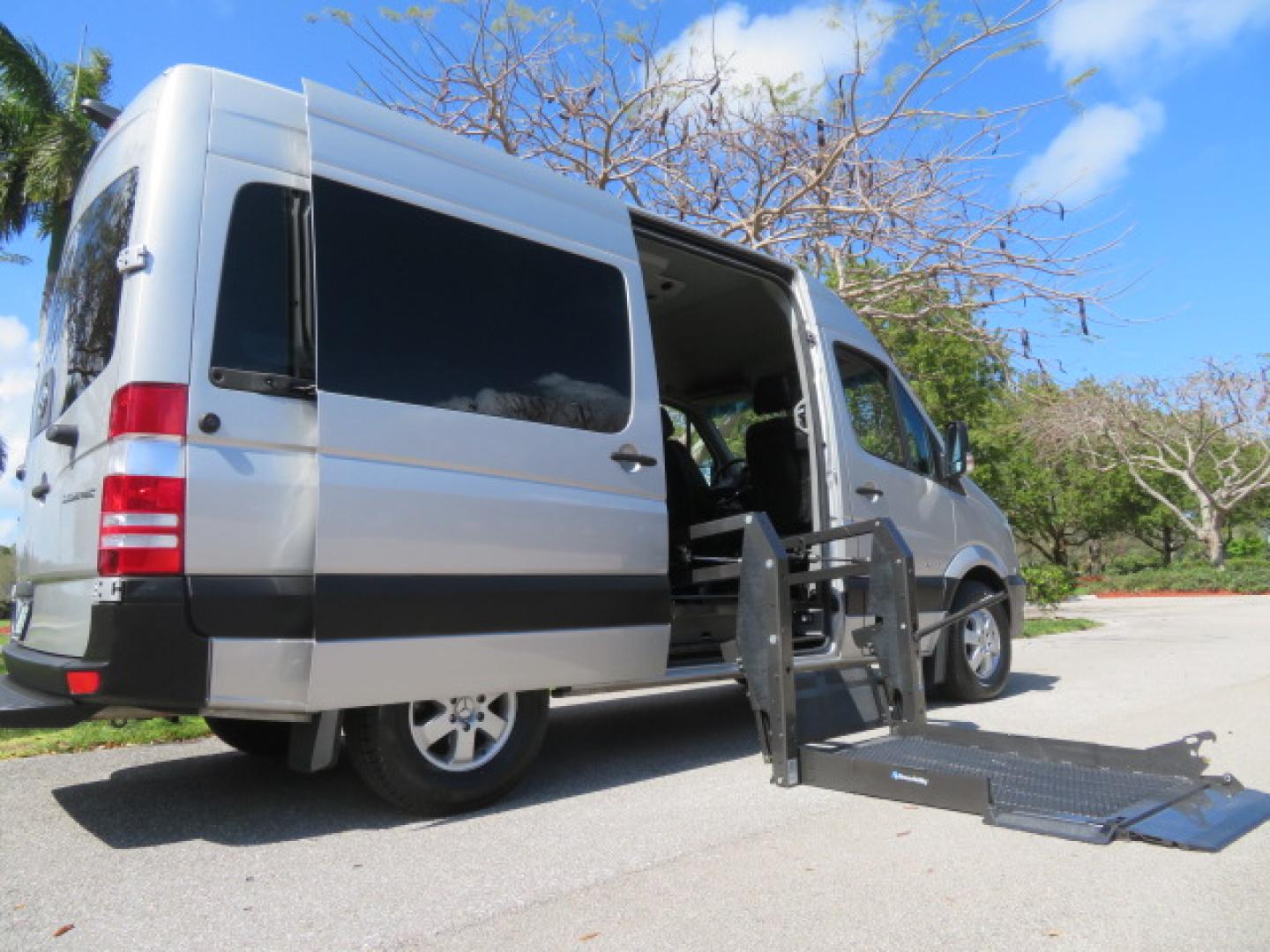 2016 Silver /Black Leather Mercedes-Benz Sprinter 2500 Passenger Van 144-in. WB (8BRPE7CD5GE) with an 3.0L V6 DOHC 24V TURBO DIESEL engine, 7A transmission, located at 4301 Oak Circle #19, Boca Raton, FL, 33431, (954) 561-2499, 26.388472, -80.084045 - You are looking at a Gorgeous 2016 Mercedes Sprinter Handicap Wheelchair Conversion Van with: 19K Original Miles, 2500, 3.0 Diesel, 2 Transfer Seats, Power Side Door with Remote, Braunability Power Folding Wheelchair Lift System, Tie Downs, Full Power, Leather Seats, Rubber Flooring, Brand New Tires - Photo#3