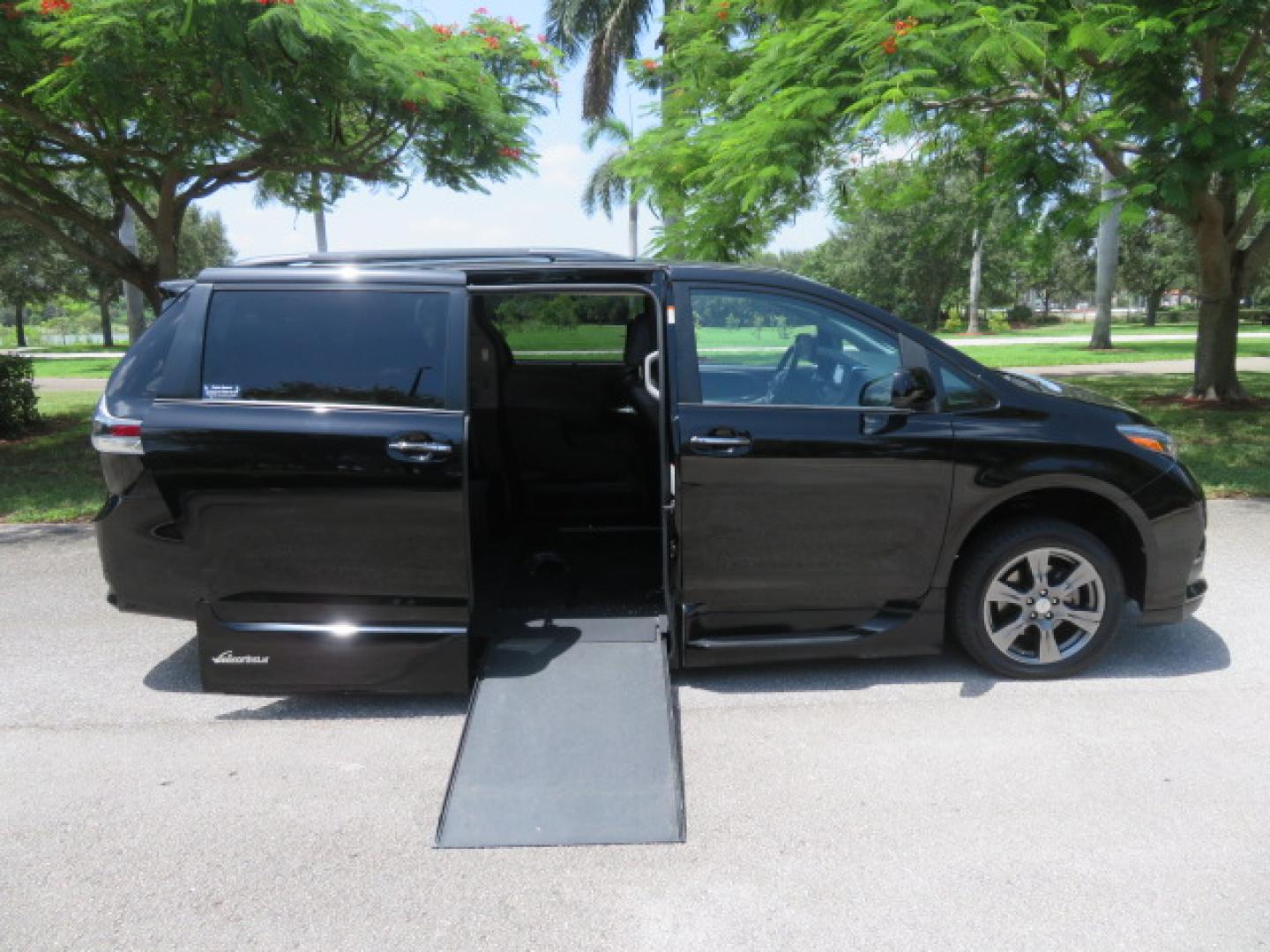2017 Black /Black Toyota Sienna SE 8-Passenger (5TDXZ3DC2HS) with an 3.5L V6 EFI DOHC 24V engine, 8A transmission, located at 4301 Oak Circle #19, Boca Raton, FL, 33431, (954) 561-2499, 26.388472, -80.084045 - You are looking at Gorgeous Low Mileage Black on Black Garage Kept 2017 Toyota Sienna SE Sport Handicap Van Wheelchair Van VMI Conversion Van with 21K Original Miles, Power Side Entry Ramp with Kneeling Van Function, Q Straint Tie Down System. Quick Release Front Seats, Driver's Transfer Seat, Hand- Photo#46