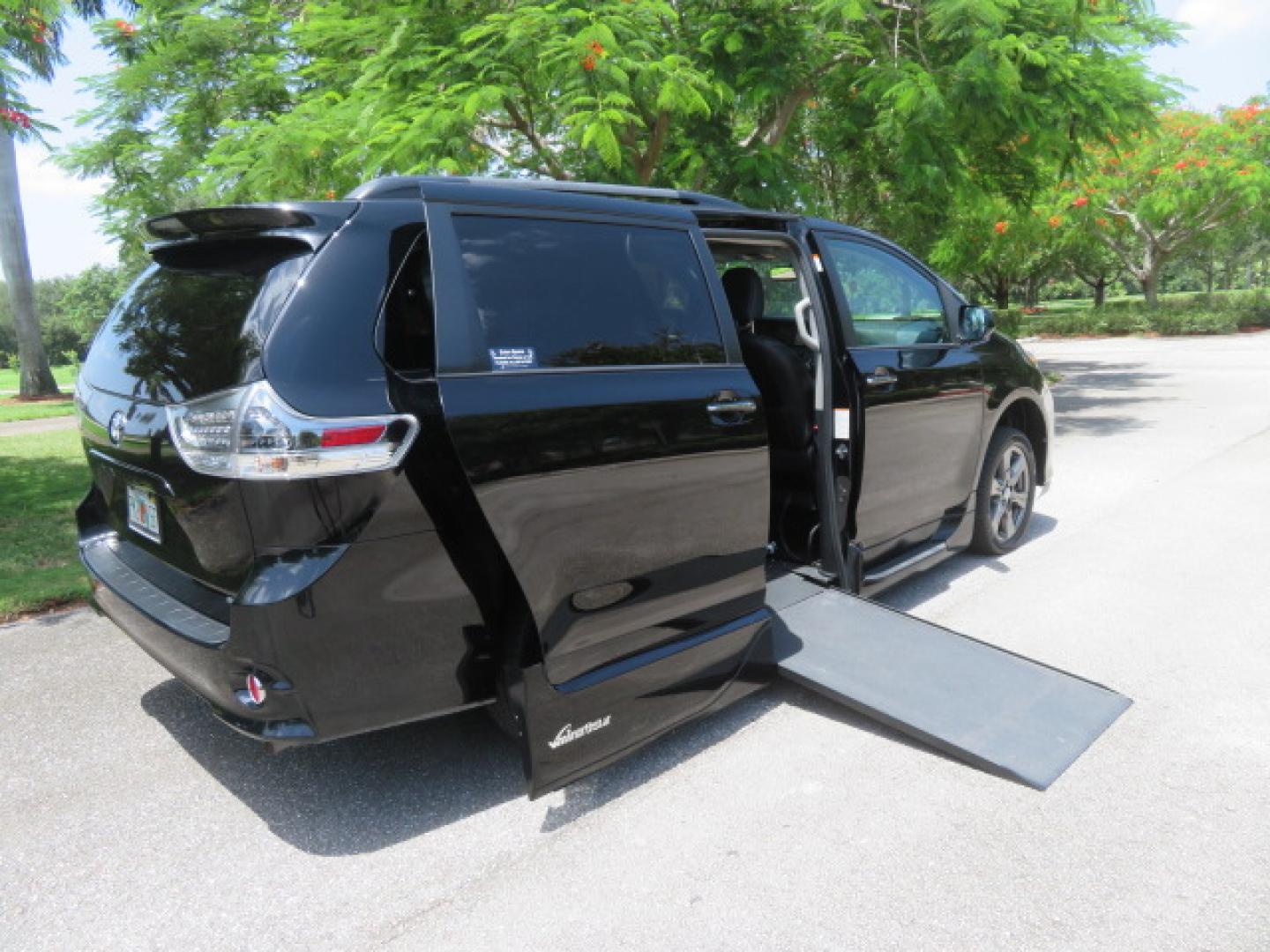 2017 Black /Black Toyota Sienna SE 8-Passenger (5TDXZ3DC2HS) with an 3.5L V6 EFI DOHC 24V engine, 8A transmission, located at 4301 Oak Circle #19, Boca Raton, FL, 33431, (954) 561-2499, 26.388472, -80.084045 - You are looking at Gorgeous Low Mileage Black on Black Garage Kept 2017 Toyota Sienna SE Sport Handicap Van Wheelchair Van VMI Conversion Van with 21K Original Miles, Power Side Entry Ramp with Kneeling Van Function, Q Straint Tie Down System. Quick Release Front Seats, Driver's Transfer Seat, Hand- Photo#47